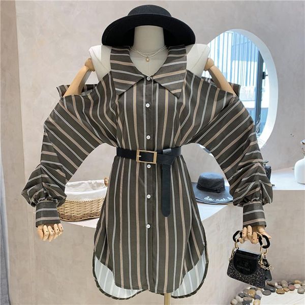 

women's blouses & shirts clothing summer 2021 fashion long sleeve off shoulder design lace up shirt irregular temperament top, White