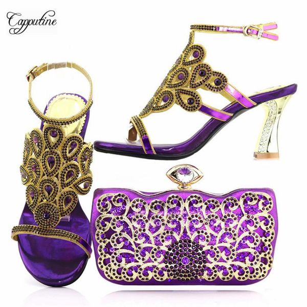 

dress shoes luxury purple women matching with handbag fashion italian design high heels sandals purse bag set 0547 height 8cm, Black