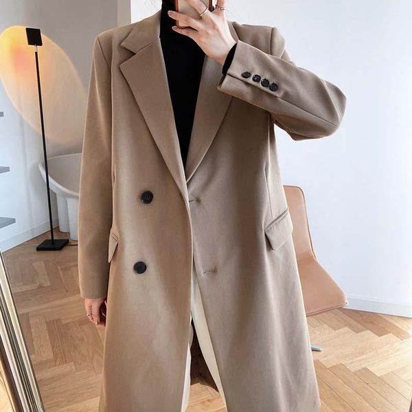 

women's suits & blazers 2021autumn winter jacket women mid-length elegant korean style loose long sleeve female coat office suit blazer, White;black
