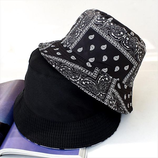

Fashion Vintage Print Bucket Hats Reversible Bob Chapeau Femme Hip Hop Caps Gorro Men Fisherman Hat Summer Sun, Blue;gray