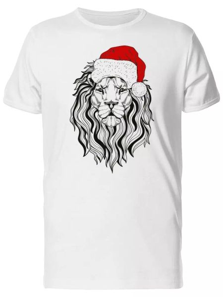 

christmas lion with a hat men's tee -image by shutterstock, White;black