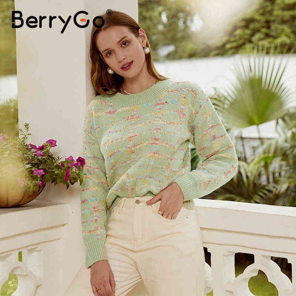 

berrygo casual contrast plaid women knitted sweater o-neck long sleeves pullover chic warm autumn winter jumper 210513, White;black