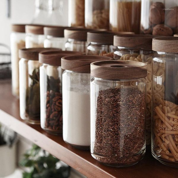 

storage bottles & jars 725ml glass food canister with wood lid containers sealed for tea coffee beans grains candy