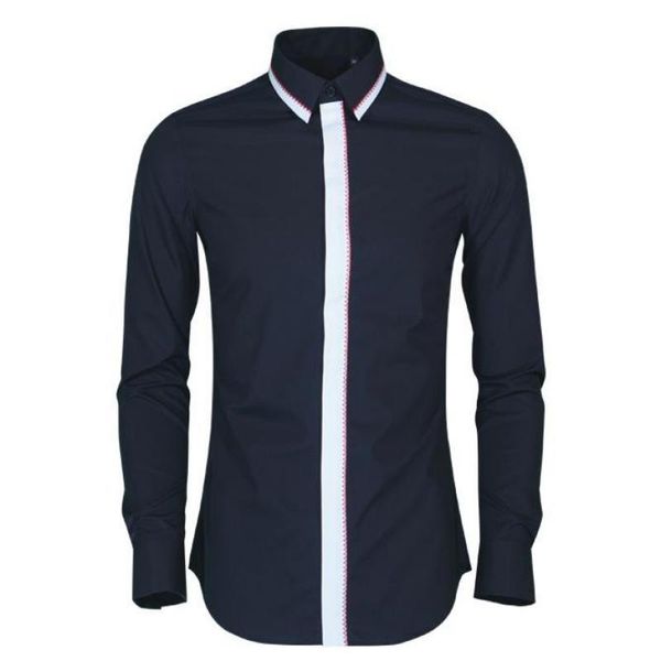 

men's casual shirts luxury white black men shirt fashion "z" embroidered long sleeve mens dress patchwork design slim fit man