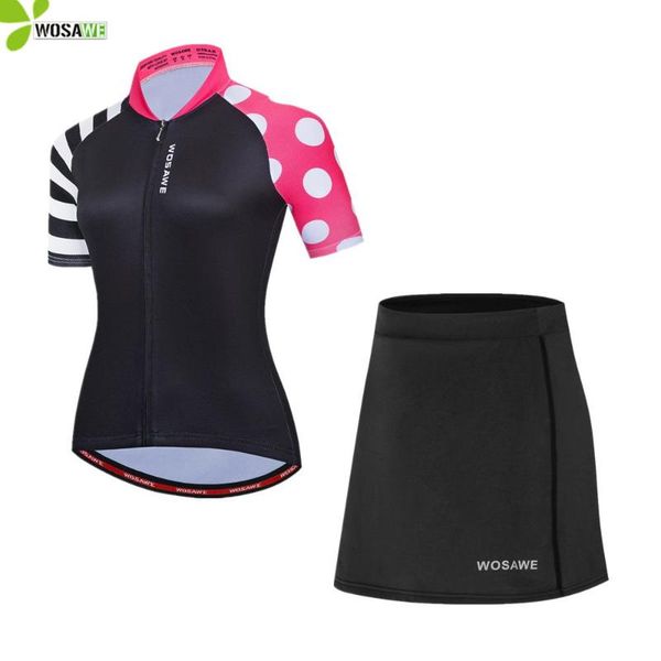 

racing sets wosawe 3 color women's cycling set short sleeve jersey shirt skirt shorts breathable slim mtb bike suit bicycle clothing, Black;blue
