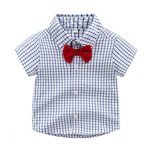

boys' summer suit blue plaid cardigan with two-piece shorts
