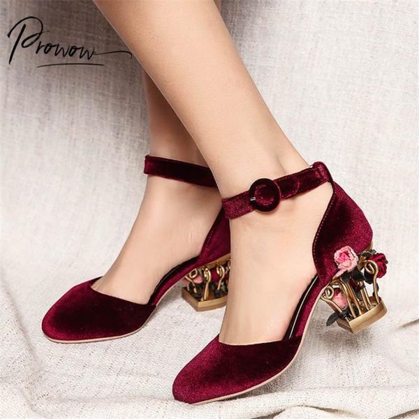 

dress shoes prowow fashion style spring summer black pink women pumps round toe buckle strap chunky metal high heel party woman