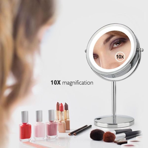

compact mirrors fashion 7 inch makeup mirror double sided 10x magnifying metal 360 degree rotation deskstand 17 leds cosmetic