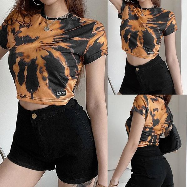 

women's t-shirt round neck cocktail fashion slim yellow, White