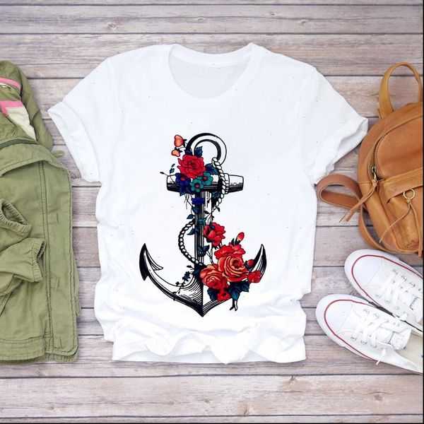 

floral vintage fashion printing aesthetic women t shirt clothes print graphic tee, White