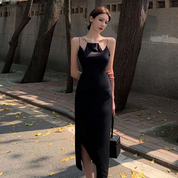 

party dresses little black women french hepburn style split length skirt summer 2021 dress fashion vagt, White;black