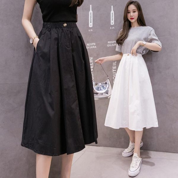 

skirts white women's summer long umbrella 2021 high waist tooling a-line buttock, Black