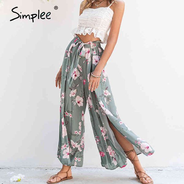 

casual printed wide leg high-waist holiday style ruffled women's pants loose flowing summer female trousers 210414, Black;white