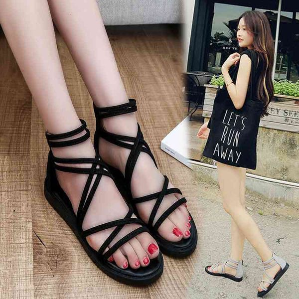 

sandals summer est fashion women's rome casual flat shoes women gladiator with zip female zk1v, Black