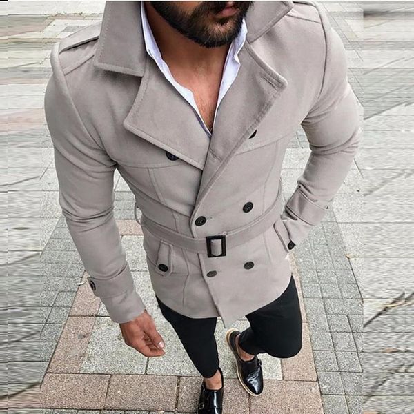 

men's wool & blends 2021 jacket fashion slim fit long sleeve suit windbreaker trench coat men autumn winter warm button, Black