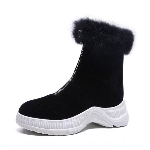 

boots women ankle with fur faux suede platform casual warm shoes woman pumps ladies zipper black zapatos de mujer
