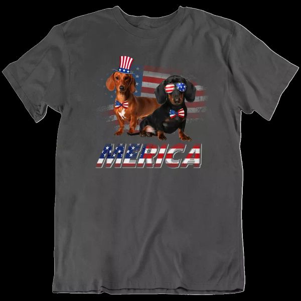 

dachshund merica design dog vintage funny pet dog lovers t shirt new, White;black