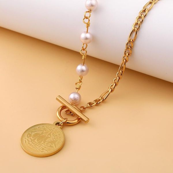 

european and american temperament jewelry fashion metal pearl personality sailing coin pendant lady necklace romantic gift necklaces, Silver