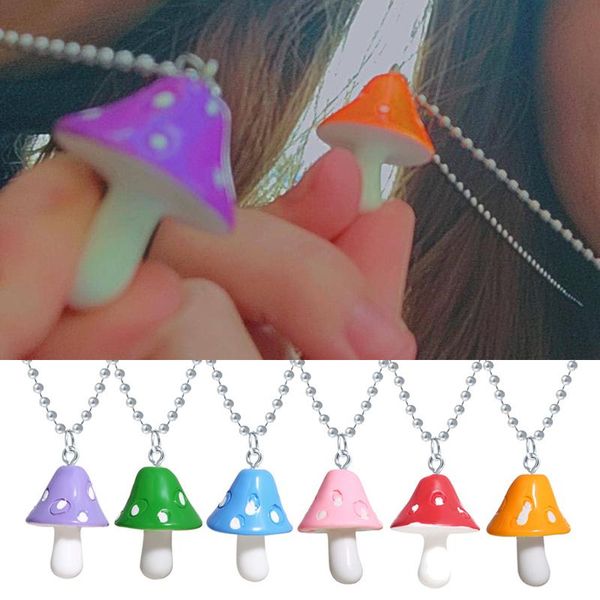 

pendant necklaces girls hip hop fashion colorful resin mushroom necklace for kids cartoon simple cute charm choker jewelry gift, Silver