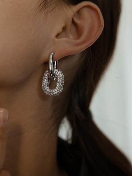

trend niche design u-shaped rhinestone earrings detachable simple long super flash personality advanced cold wind hoop & huggie, Golden;silver