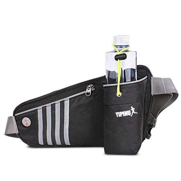 

waist fanny pack bum bag with bottle holder belt pouch for phone headphone hole waterproof reflective bags