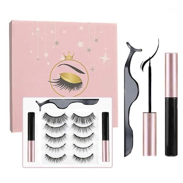 

magnetic eyelashes, 5 pairs false eyelashes with 2 eyeliner, and eyeliner set natural look, reu1