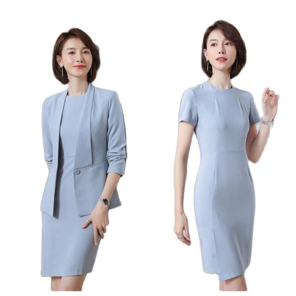 

two piece dress ladies 2 skirt suit formal for women professional clothes blazer and set autumn jacket, White