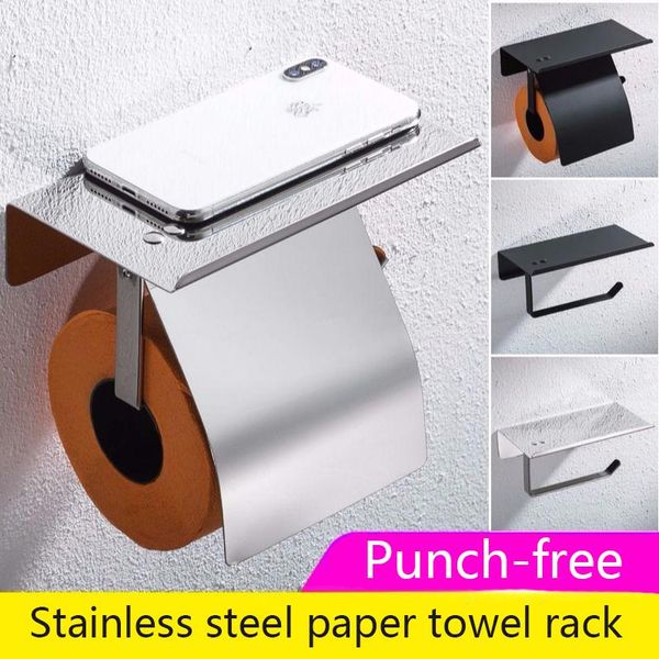 

toilet paper holders 304 stainless steel tissue holder punch-roll stand el bathroom phone storage rack