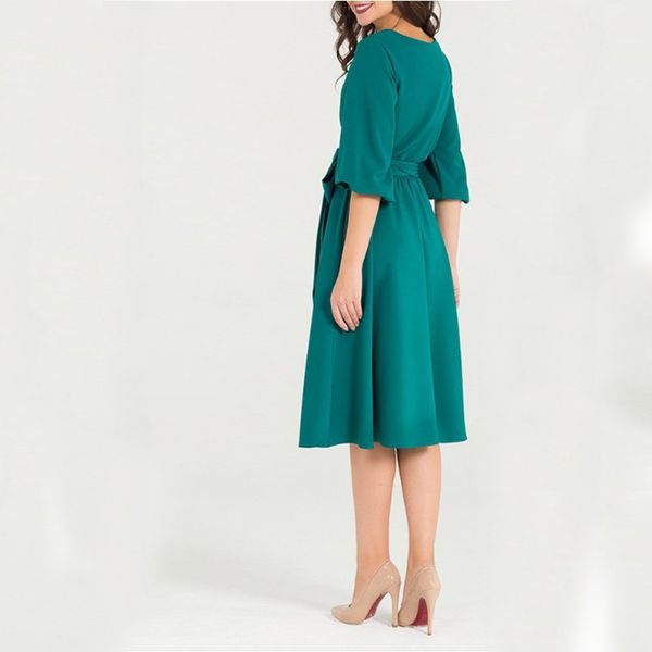 

2021qrwr summer autumn women dress 2021 solid color high waist a line ladies midi dresses casual puff sleeve vintage dress women, Black;gray