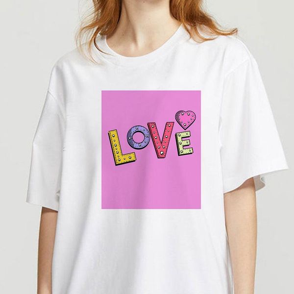 

women's t-shirt 2021 summer women t shirt short sleeve love print korean fashion tee oversize ladies female clothing casual shirts, White