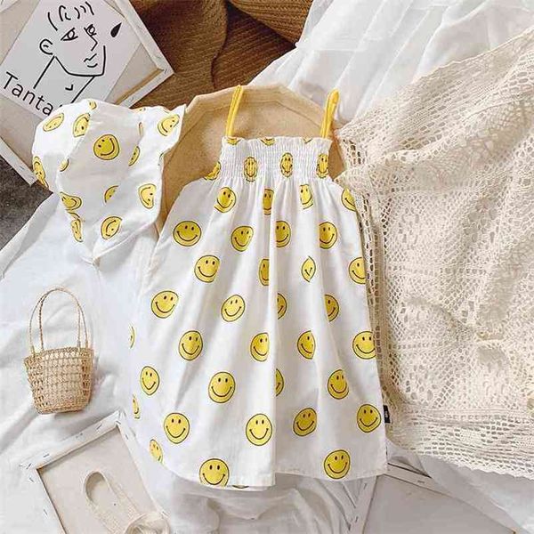 Gooporson Summer Kids Abiti per ragazze Cartoon Smiling Face Bretella Abito con cappello Cute Little Children Costume Vestidos 210715