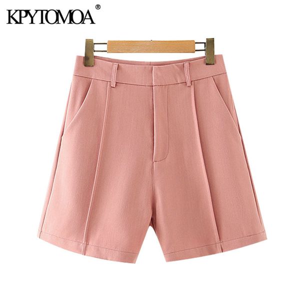 

women chic fashion side pockets straight shorts vintage high waist zipper fly female short pants mujer 210416, White;black