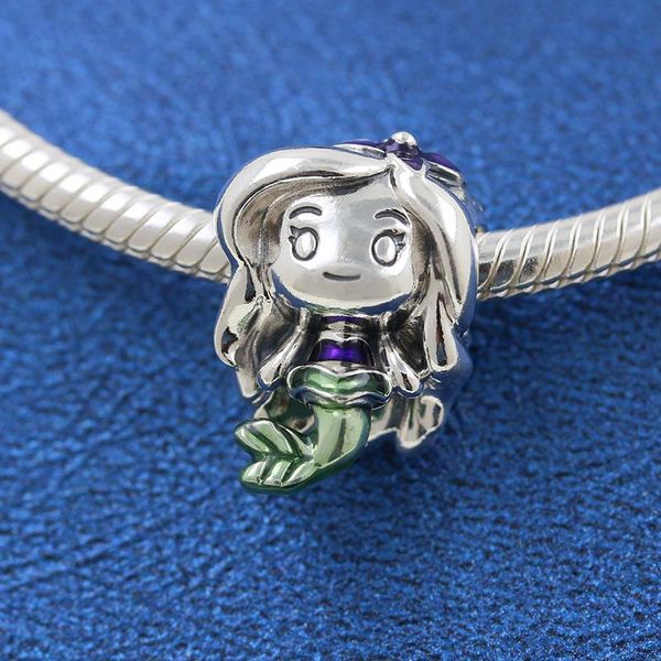 

100% solid 925 sterling silver princess the little mermaid charm bead fits european style jewelry charm bracelets, Black