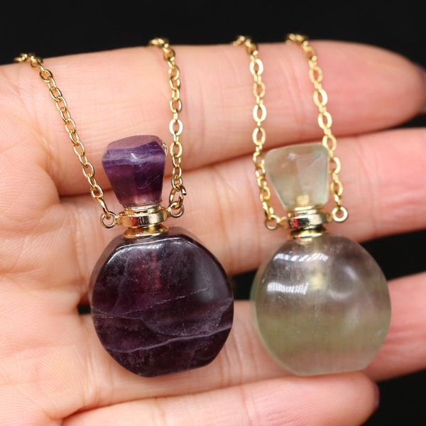 

natural stone agates perfume bottle 60cm necklace pendant amethysts/ green fluorite charm jewelry gift size 20x35mm necklaces, Silver