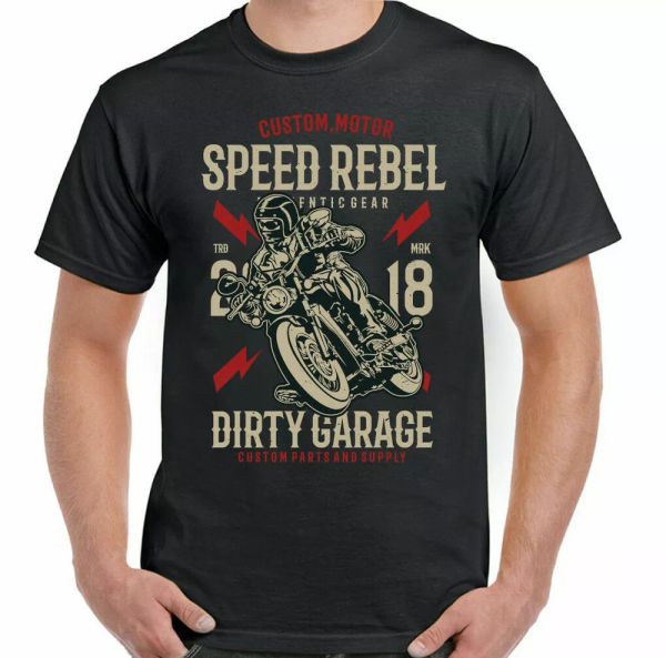 

motorcycle t-shirt speed rebel mens funny biker indian cafe racer, White;black
