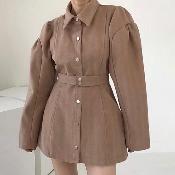 

women's jackets [ewq] 2021 autumn spring outerwear type modern lady overcoat khaki coat women korea chicn loose ladies with belt 16w201, Black;brown