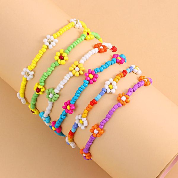 

anklets fashion boho beads womens bohemian alloy white red blue yellow little daisy flower foot chains jewelry for girls
