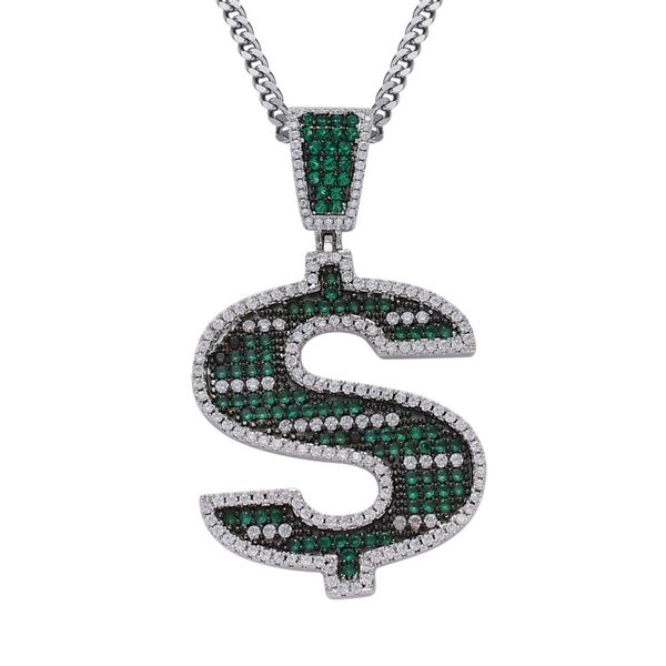

pave setting dollar sign pendant necklace stainless steel chain jewlery for hip hop man woman, Silver