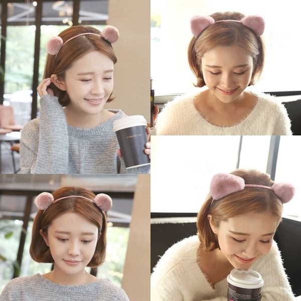 

jbo korean heads version net red wash face head tu bandsuper fairy rabbit cat ear hair band cutewearing plush three-dimensional, Silver
