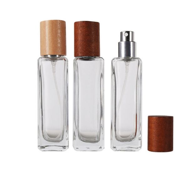 

30ml square perfume bottle pressed bayonet cosmetics spray bottles wooden lid