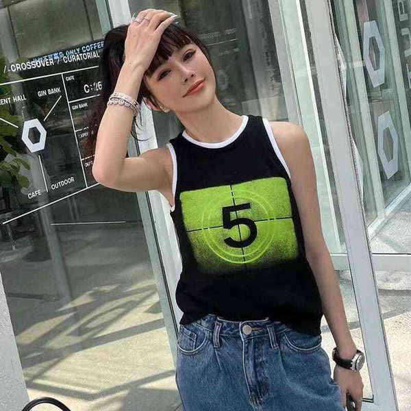 

women's knits & tees spring/summer short sleeve t-shirt digital colorful print round collar ice silk vest ladies knit base n3tf, White