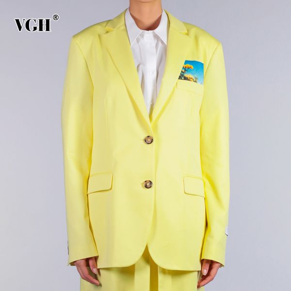 

vgh yellow casual korean blazer for women notched long sleeve patchwork straight blazers female spring fashion clothing new 210421, White;black