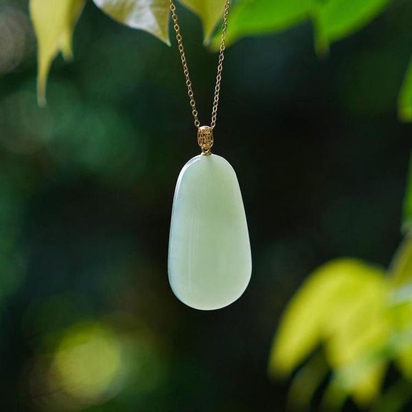 

chains inspired design natural hetian jasper large oval necklace pendant for ladies simple and exquisite chinese jewelry holiday gift, Silver