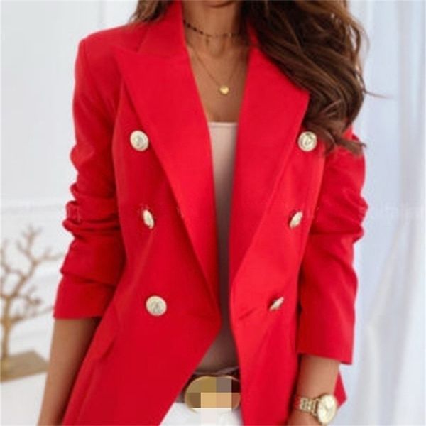 Artı Boyutu Blazer Kadın Ceket Kısa Beyaz Blazer Kadın Sonbahar Ofis Siyah Bayanlar Blazer Uzun Kollu Kırmızı Kadın Zarif Mont 211116
