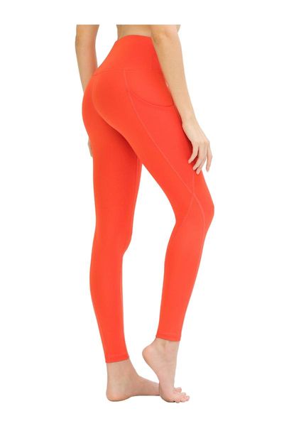 

women's leggings orange high waisted double pocket colors, Black