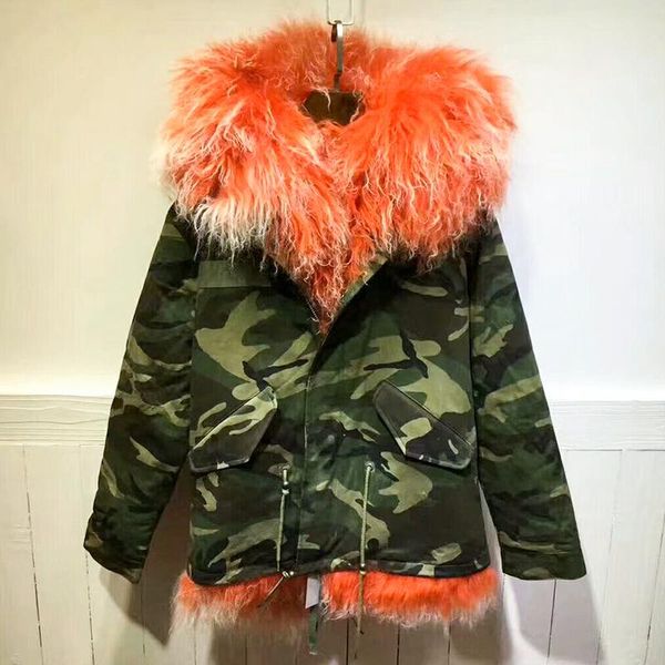 

women's fur & faux fashion women&men short style mongolia sheep parka women clothing winter real coat ladies, Black