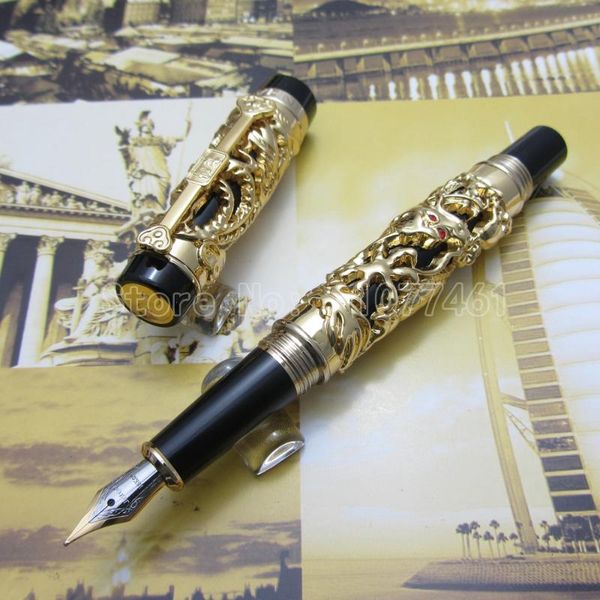 

carving dragon and phoenix lucky clip fountain pen silver red white black optional jh2253 pens
