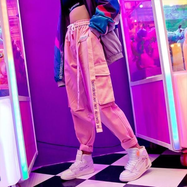 

harajuku zipper streetwear casual women pant harem with chain solid black cool fashion hip hop long trousers, Black;white