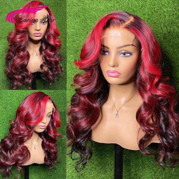 

human brazilian hair wigs colored preplucked for women body wave 13x4 lace front wig1, Black;brown