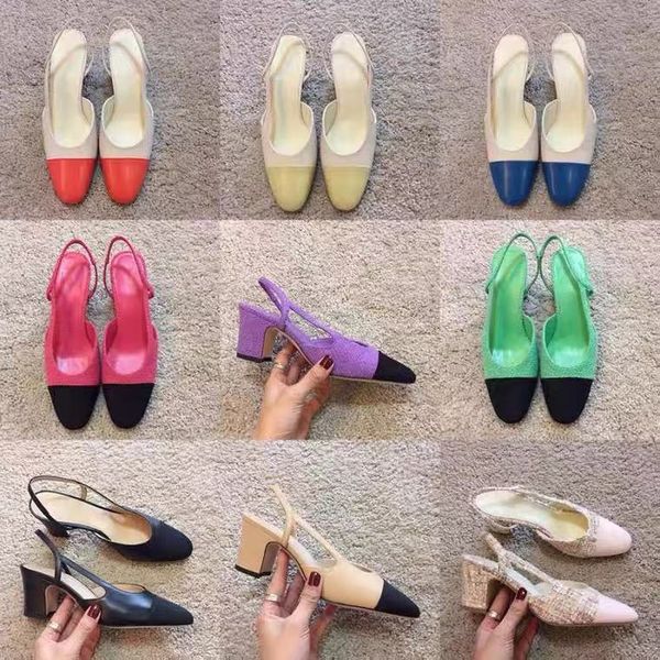 

2021 100% leather women sandals summer luxurys designers high thick heels single shoes working party mary jane, Black